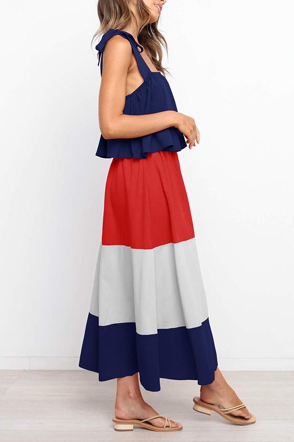 Striped Color Block Strap Long Dress