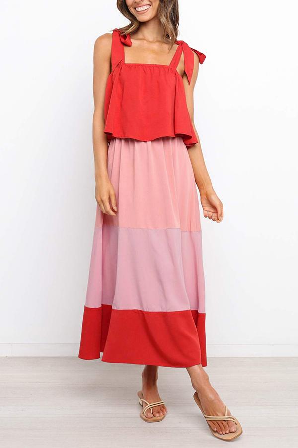 Striped Color Block Strap Long Dress