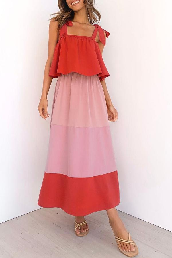 Striped Color Block Strap Long Dress