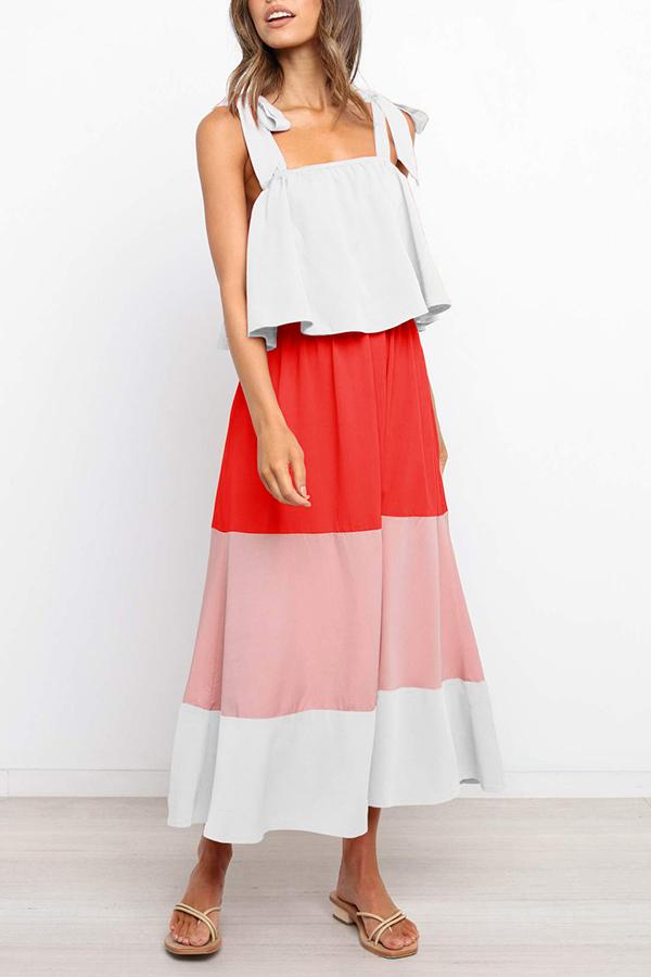 Striped Color Block Strap Long Dress