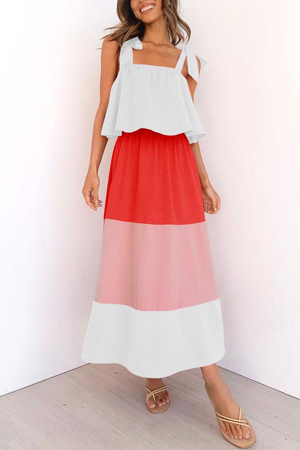 Striped Color Block Strap Long Dress