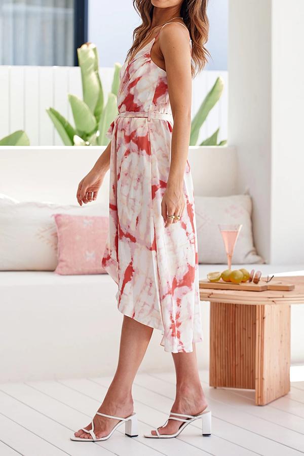 Gradient Print Lace Strap Midi Dress