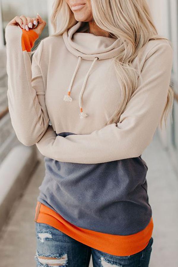 Three-color Stitching Pile Neck Sweatshirt