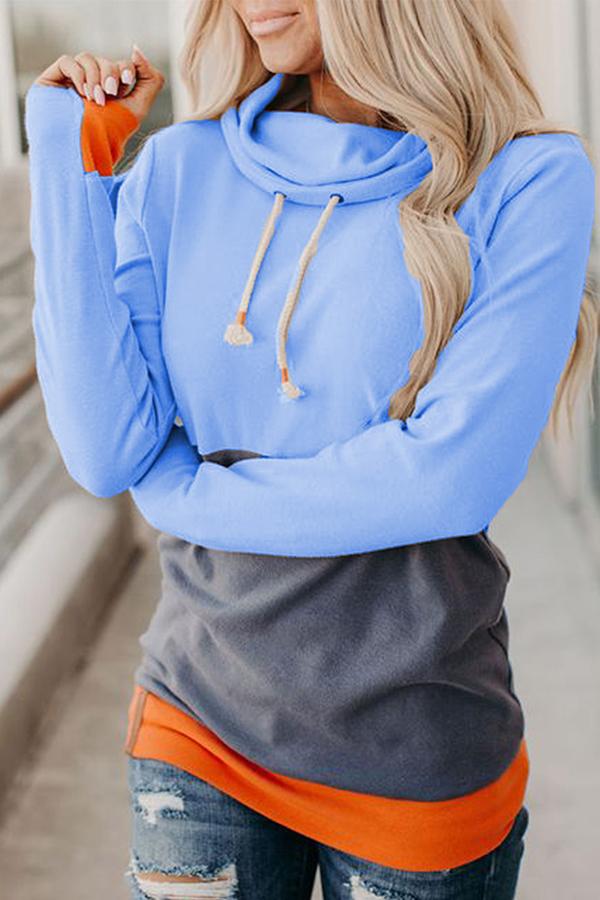 Three-color Stitching Pile Neck Sweatshirt