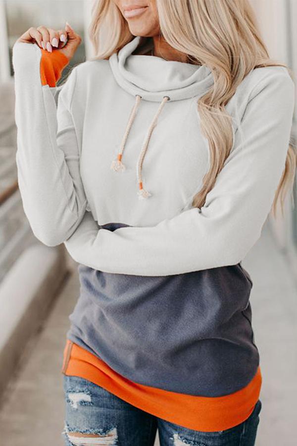 Three-color Stitching Pile Neck Sweatshirt