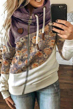 Contrasting And Fleece Gray Hooded Sweatshirt