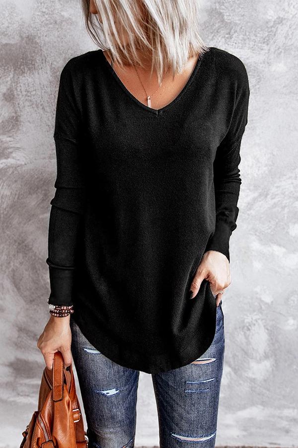 Black Long-sleeved T-shirt With Cross Back Tie