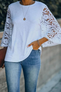 Lace Stitching White Blouse