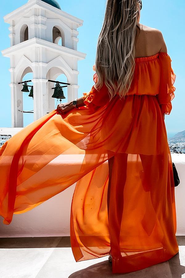 Pretty Sweet Colour Off Shoulder Ruffle Maxi Dress