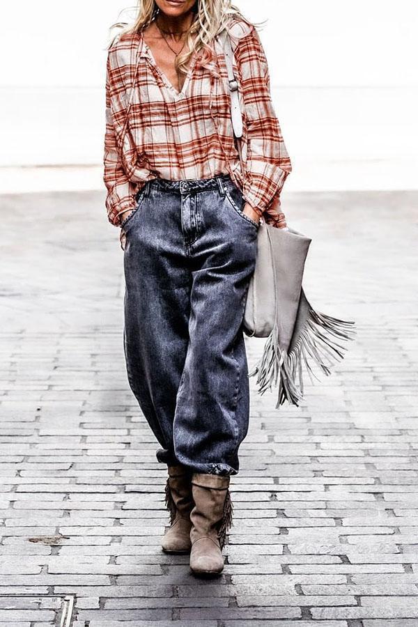 Loose Black And White Plaid Shirt