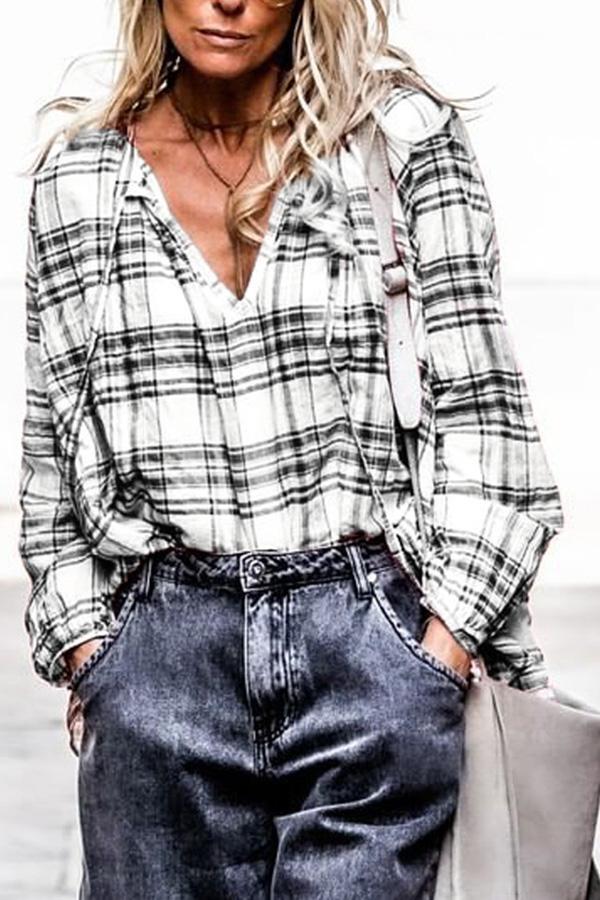 Loose Black And White Plaid Shirt