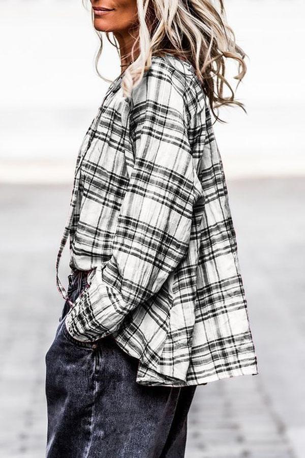 Loose Black And White Plaid Shirt