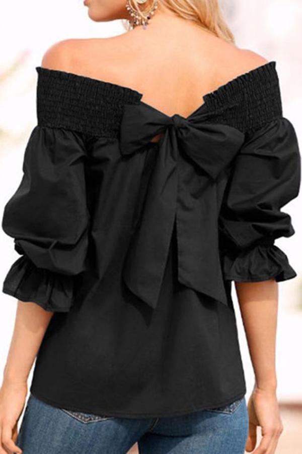 Ruffle Sleeve Bow Long Sleeve Top