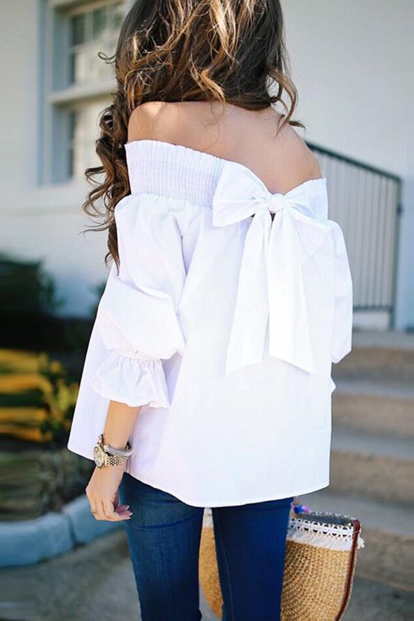 Ruffle Sleeve Bow Long Sleeve Top