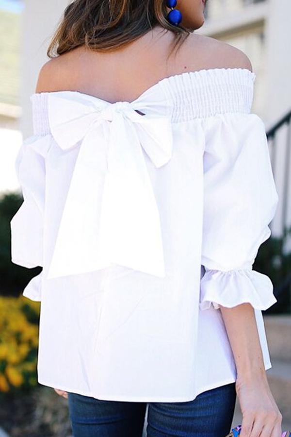 Ruffle Sleeve Bow Long Sleeve Top