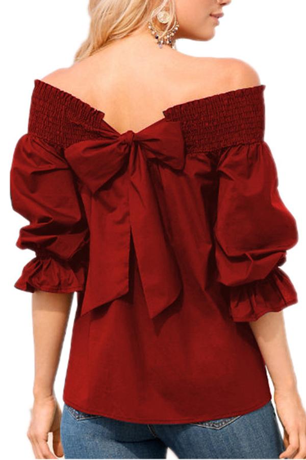 Ruffle Sleeve Bow Long Sleeve Top