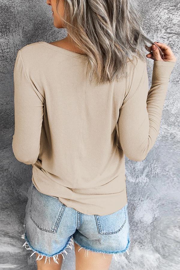 Solid Color Drawstring Hooded Long-sleeved Top