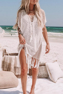 Knitted Fringe Hollow Hanging Beard Beach Blouse