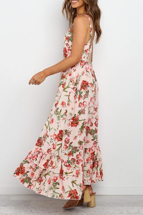 Square Neck Floral Sling Maxi Dress