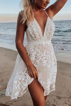 Lace V-neck Halter Mini Dress