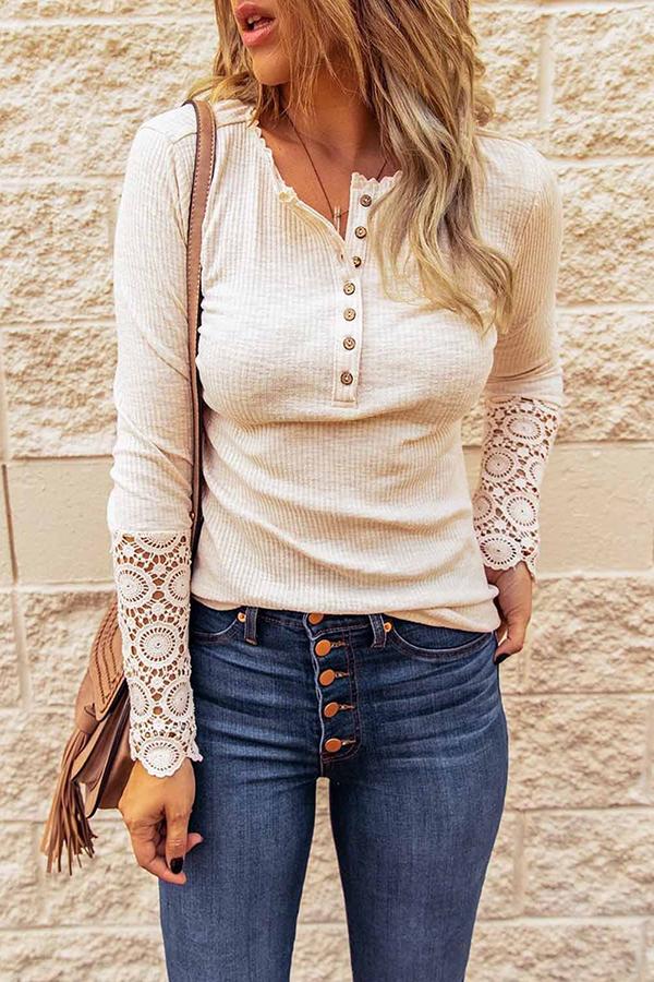 Lace Trim Long Sleeve T-shirt