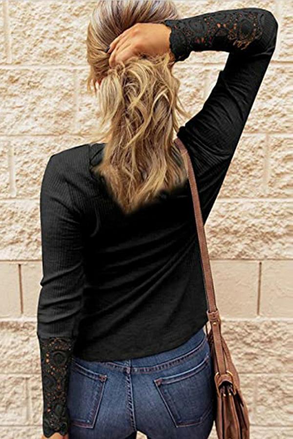 Lace Trim Long Sleeve T-shirt