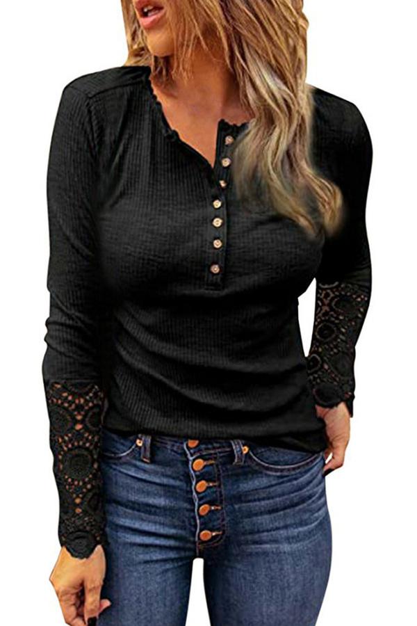 Lace Trim Long Sleeve T-shirt