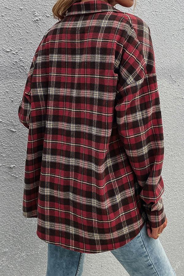 Red Plaid Lapel Single-breasted Shirt