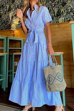 Blue Striped Loose Maxi Dress