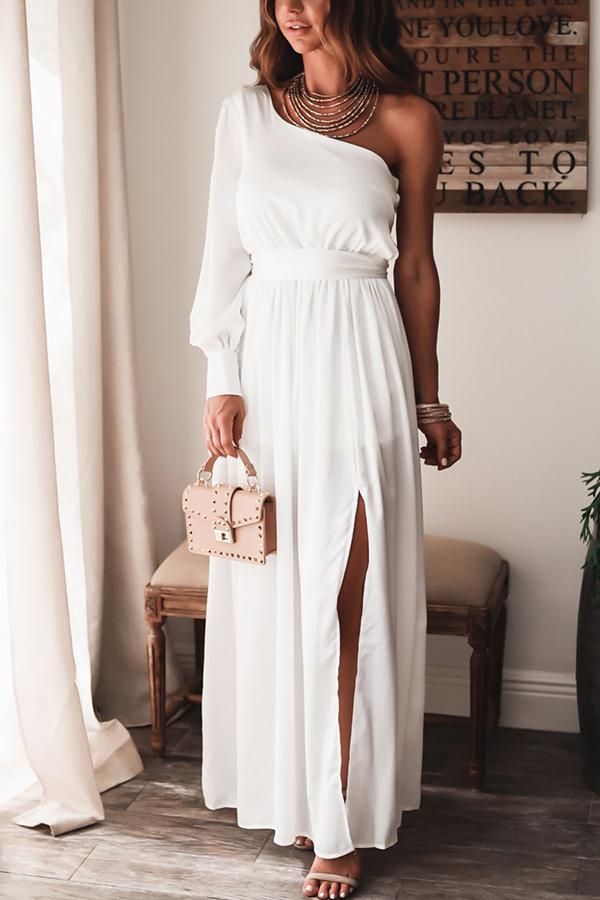 White One-shoulder Slit Maxi Dress