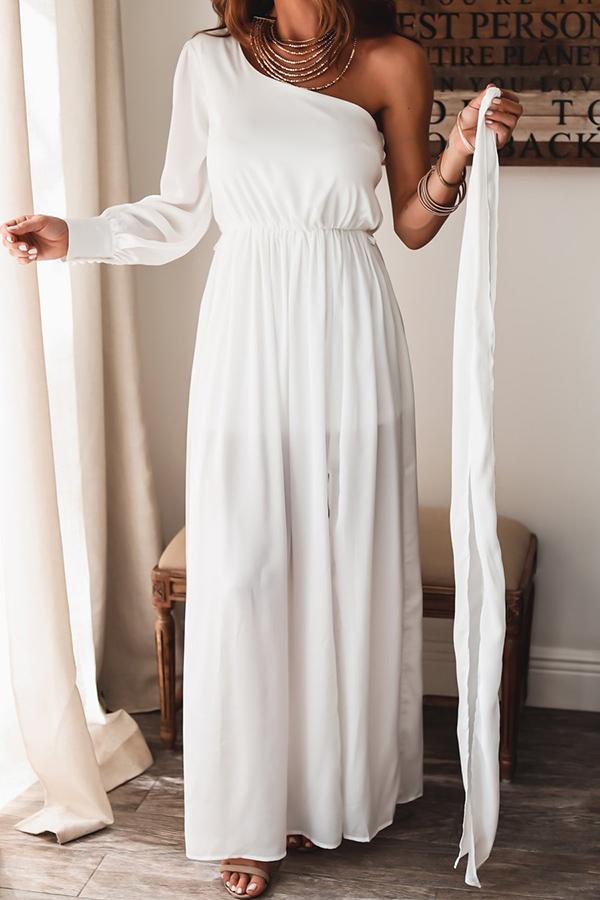 White One-shoulder Slit Maxi Dress