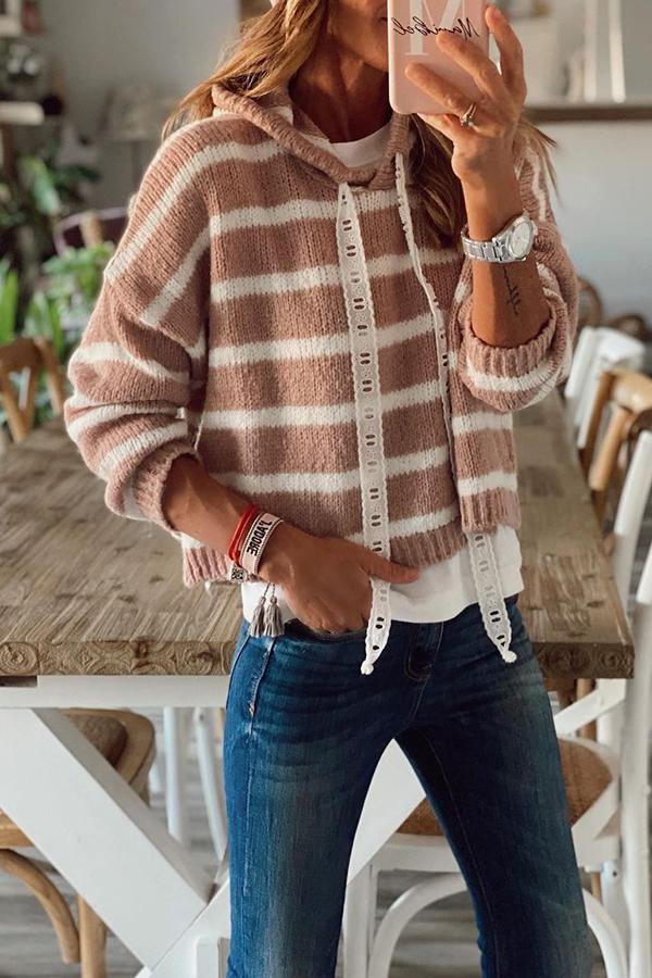 Striped Hooded Knitted Sweater