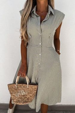 Small Check Slit Midi Shirt Dress