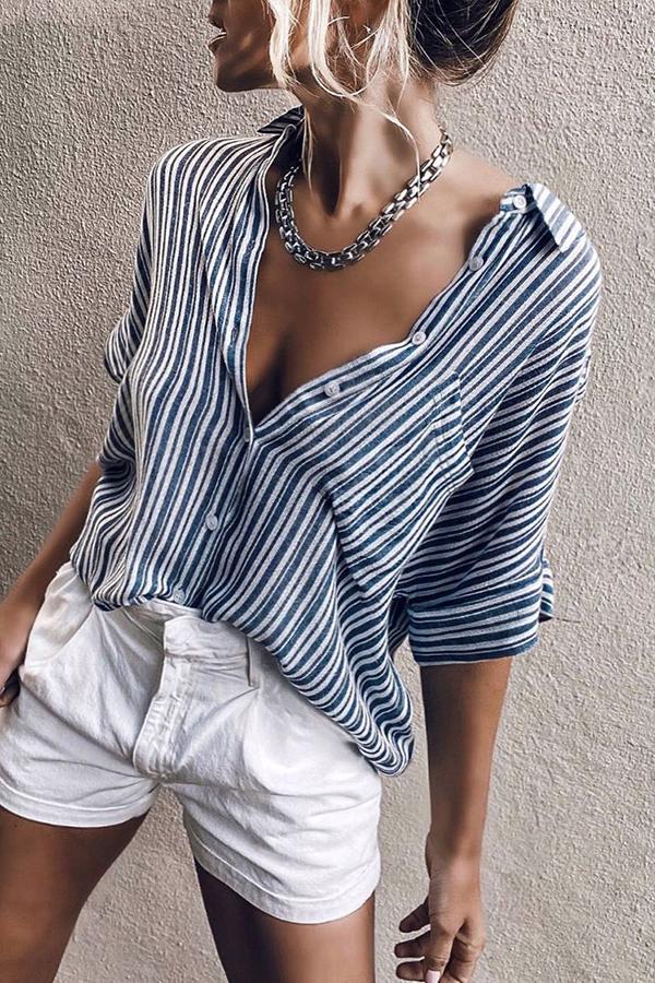 Casual Striped Slim V-neck Top