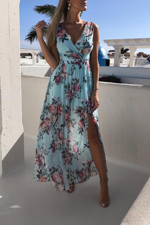 V-neck Slim Floral Dress