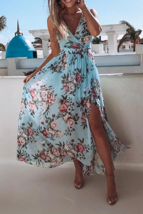 V-neck Slim Floral Dress