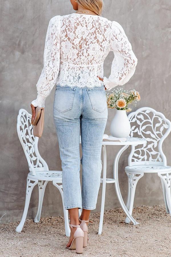 Lace Hollow Crochet Long-sleeved Shirt