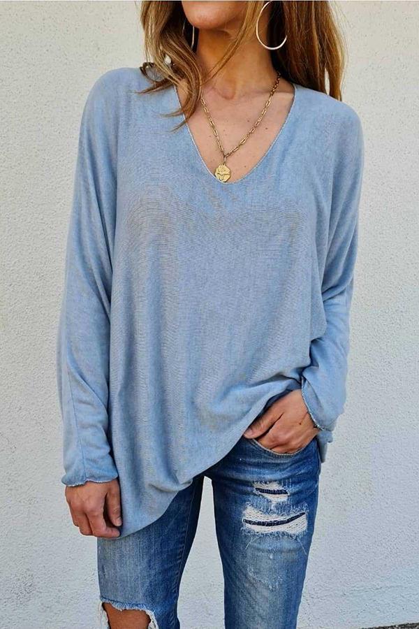 V-neck Loose Casual Knitted T-shirt