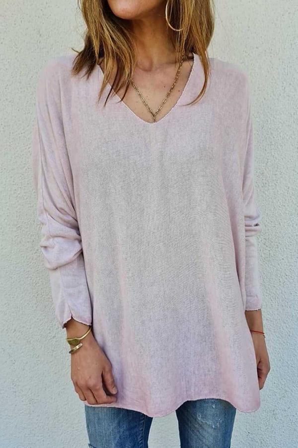 V-neck Loose Casual Knitted T-shirt