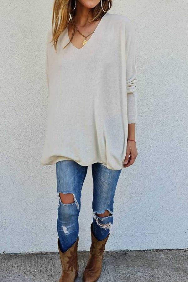 V-neck Loose Casual Knitted T-shirt