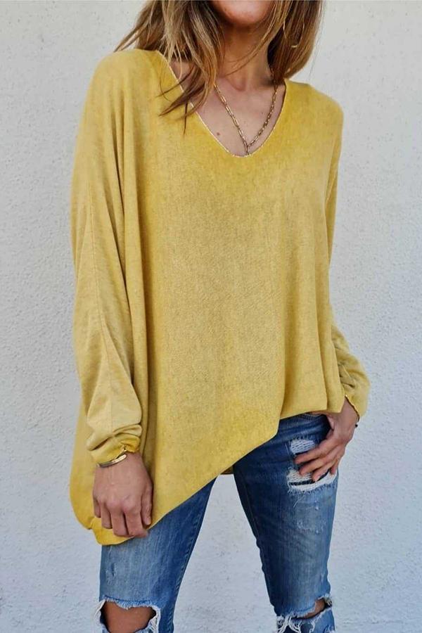 V-neck Loose Casual Knitted T-shirt