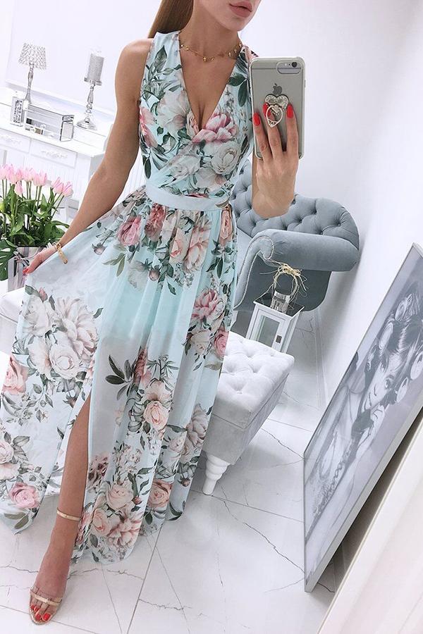 Chiffon Print Sleeveless Dress