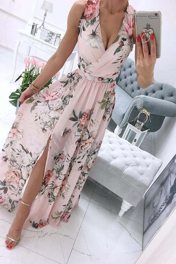 Chiffon Print Sleeveless Dress