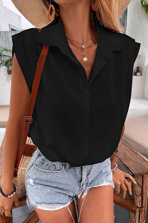 Sleeveless Stylish Polo Collar Shirt