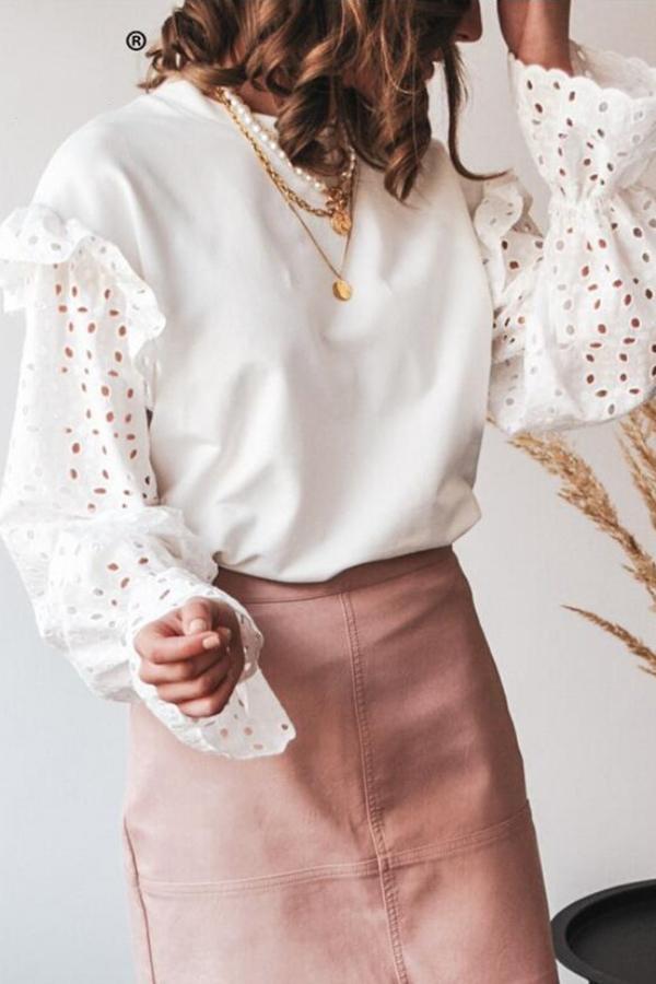 Lace Cutout Long-sleeved T-shirt