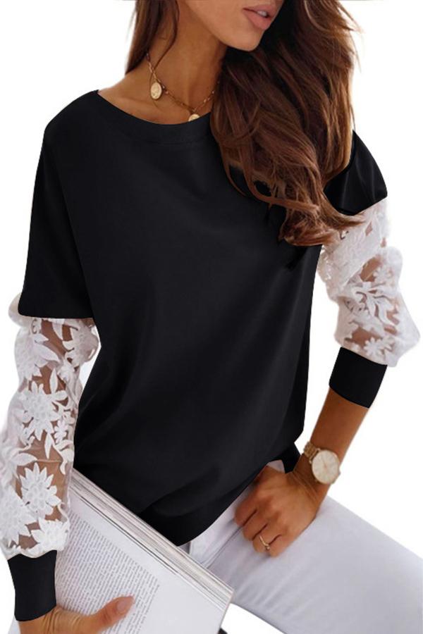 Casual Stitching Lace Sleeve Top