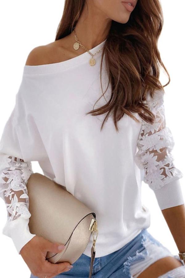 Casual Stitching Lace Sleeve Top