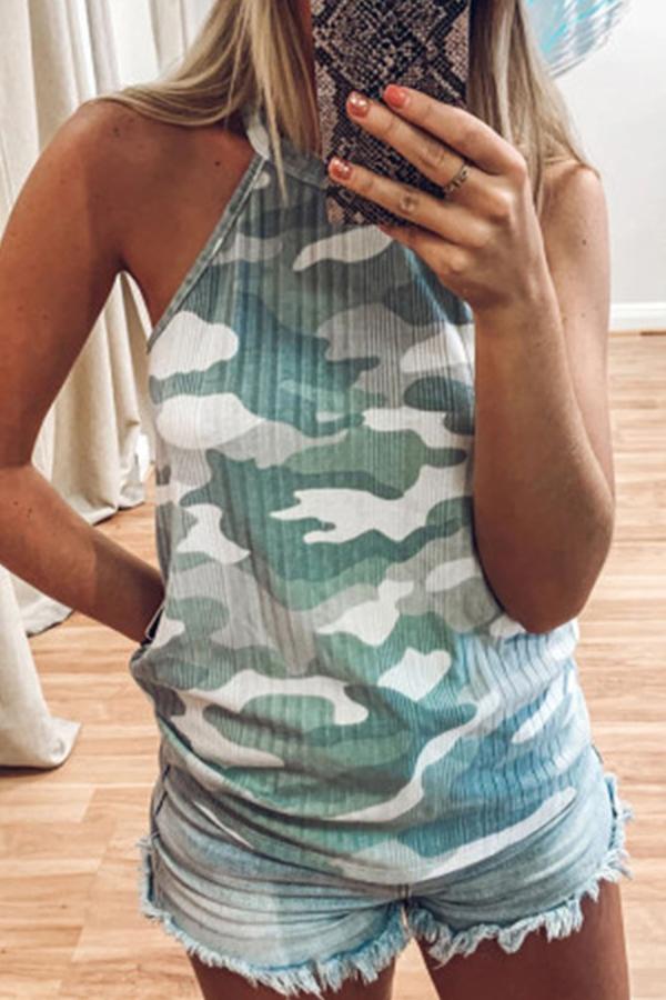 Camouflage Sleeveless Halterneck T-shirt