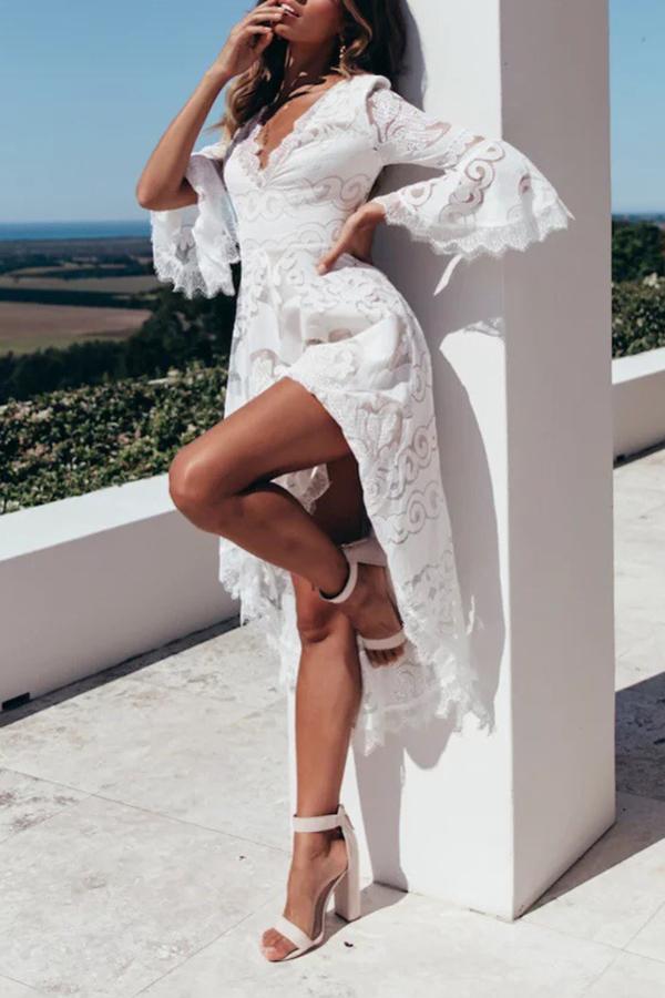 White Flared Sleeve Dress