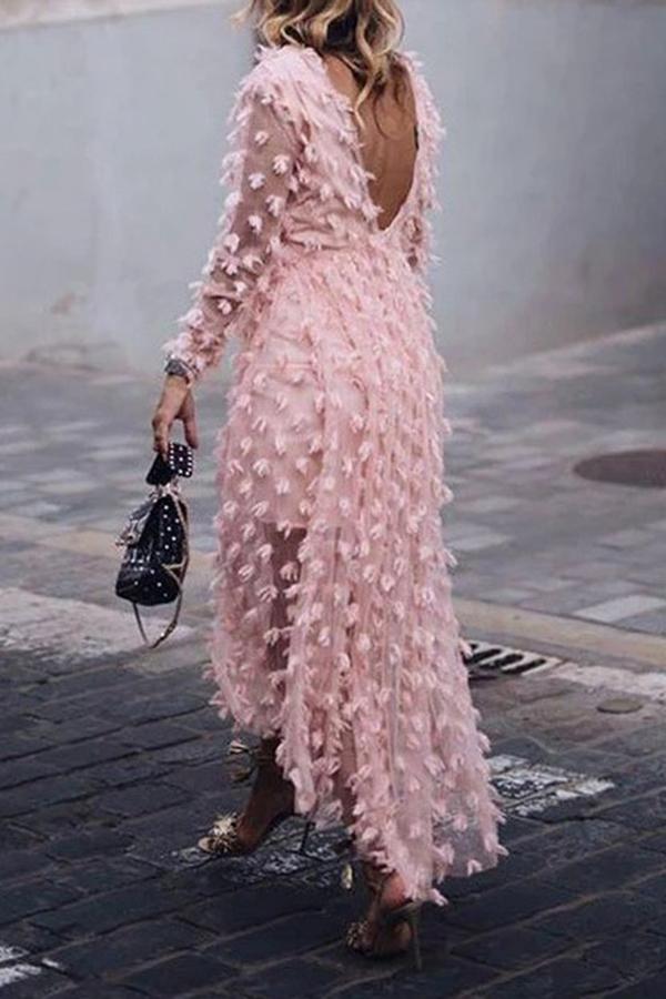 Pink Jacquard Backless Dress